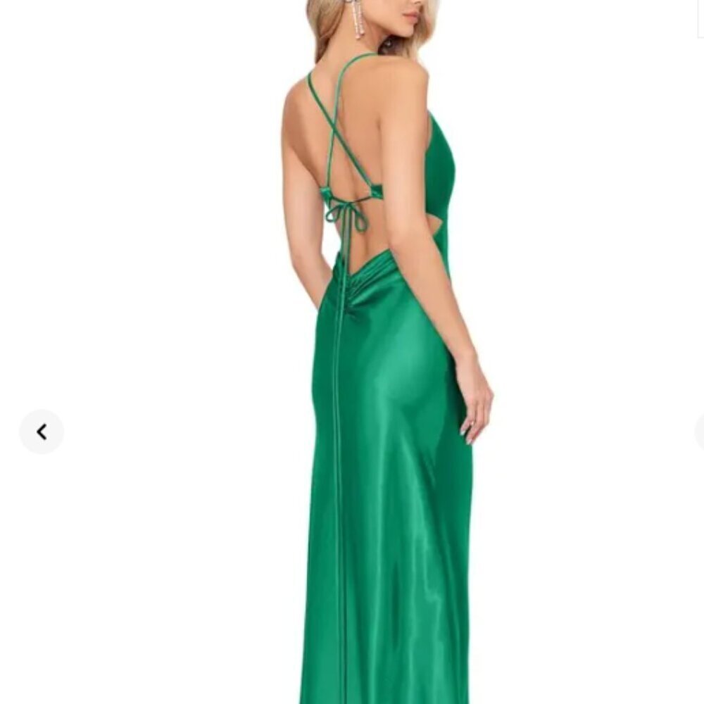 NWT AQUA Satin Open Back Gown Mermaid Skirt - Picture 3 of 9